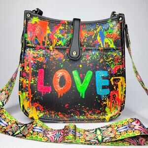 NEW Anca Barbu Handpainted Splatter LOVE Crossbody Tote Handbag Purse Miami
